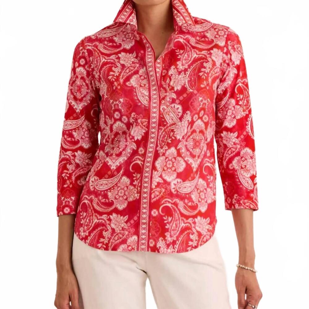 NEW HINSON WU lizette three quarter sleeve top in rouge paisley